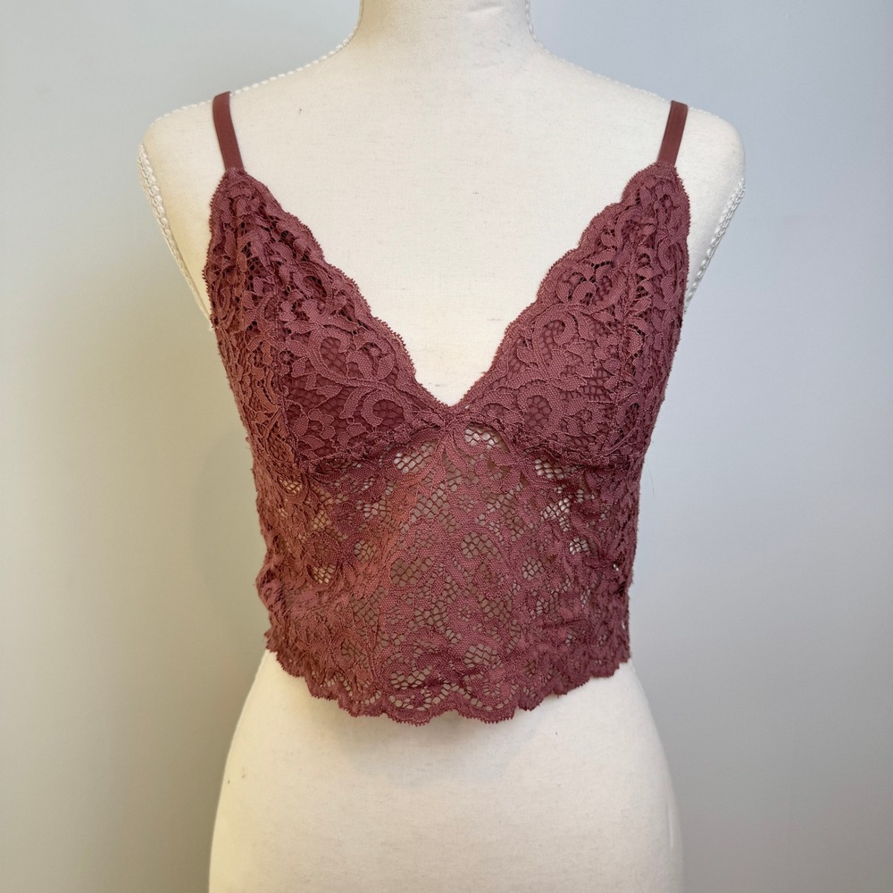 Lace Crop Cami XS Pink Floral Sheer Coquette Boho Balletcore 90s Dainty Layering